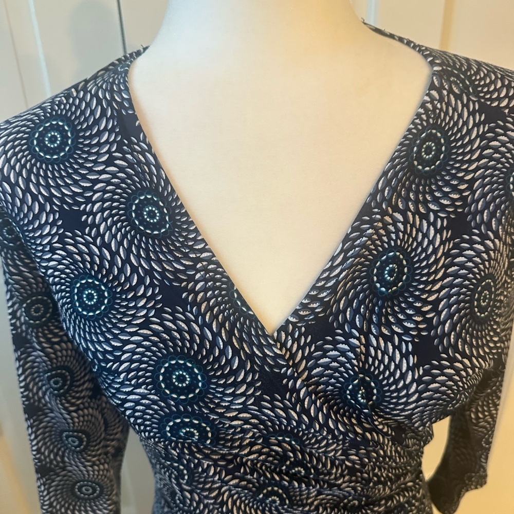 Mare Blu St. Tropez Navy/white Patterned V-Neck wrap Midi Dress Sz S - Picture 5 of 12